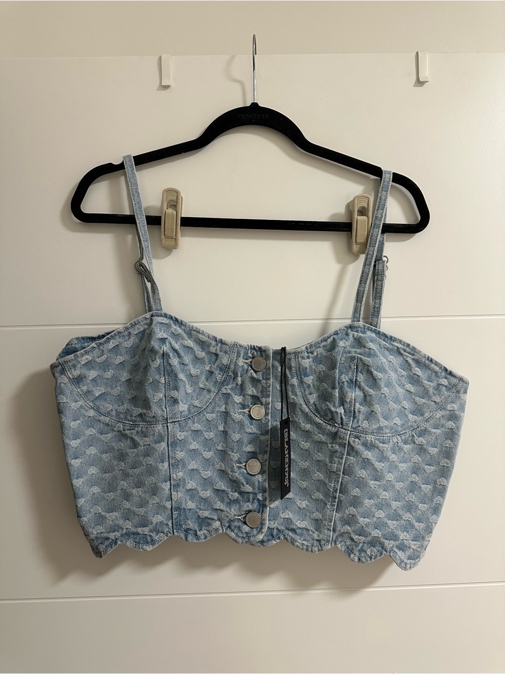 Blank NYC Light Wash Denim Textured Heart Bustier Top